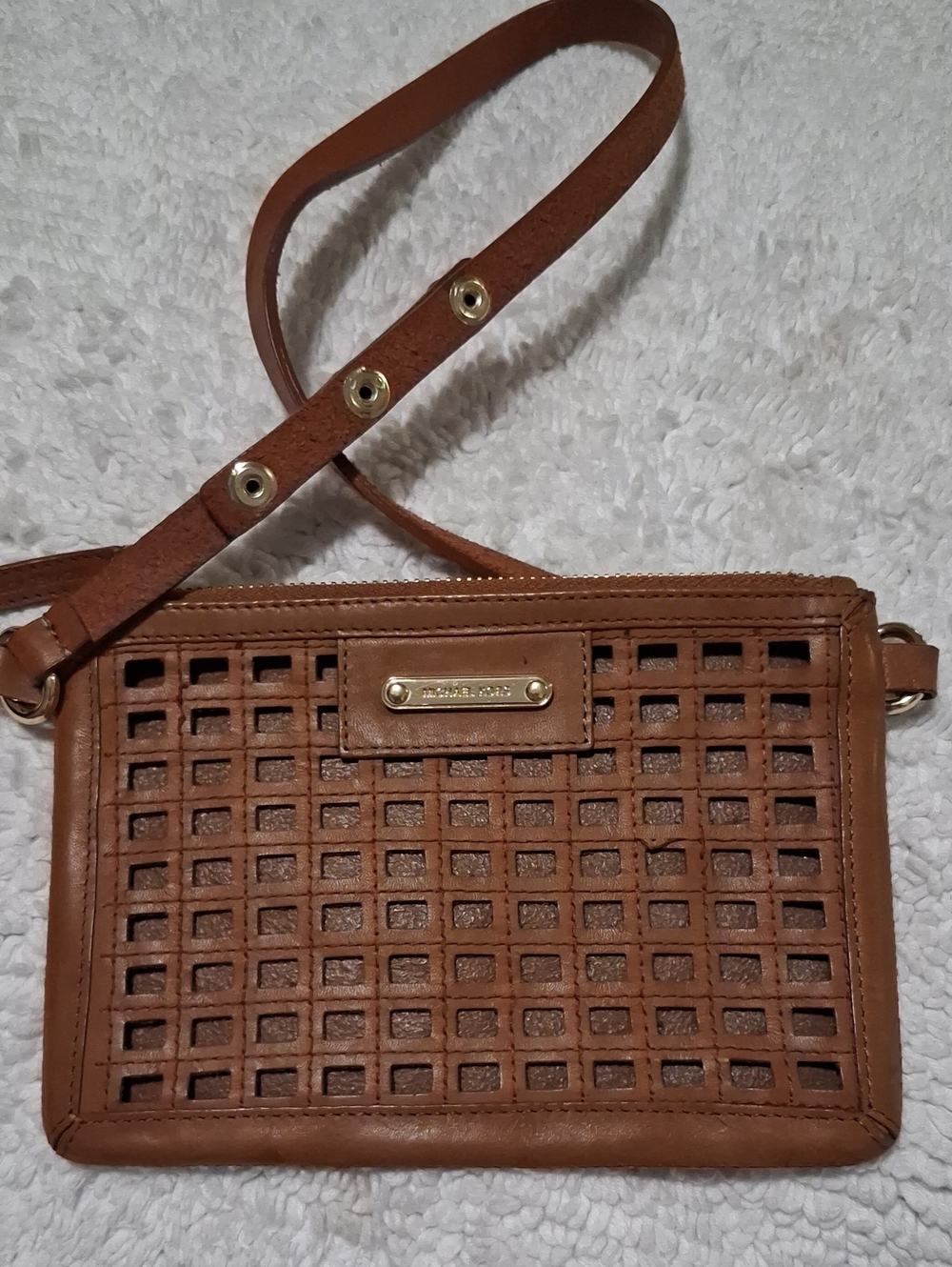 Michael Kors Tan Perforated Leather Belt Bag with Gold Hardware
